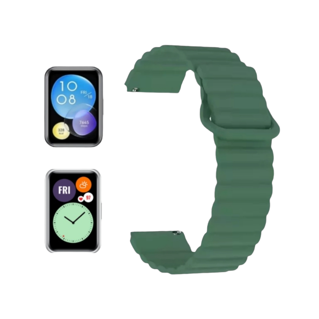 (Huawei Fit 1 &amp; 2 &amp; 3 &amp; 4/Pro) Single color silicone magnatic band Full Green - باند سيليكون مغناطيس لون  أخضر كامل 