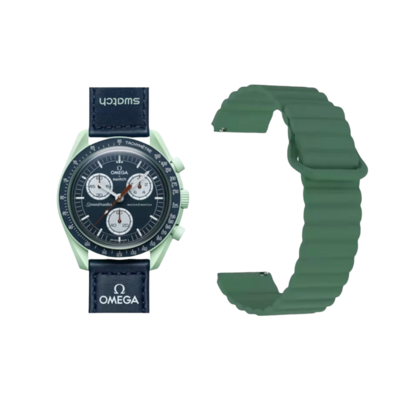 (OmegaXSwatch)  Single color silicone magnatic band Full Green - باند سيليكون مغناطيس لون  أخضر كامل 