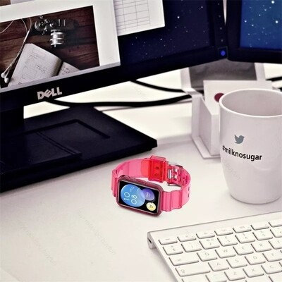 (Huawei Fit 1 ONLY ) Band with Full cover Pink - باند مع فل كفر وردي 
