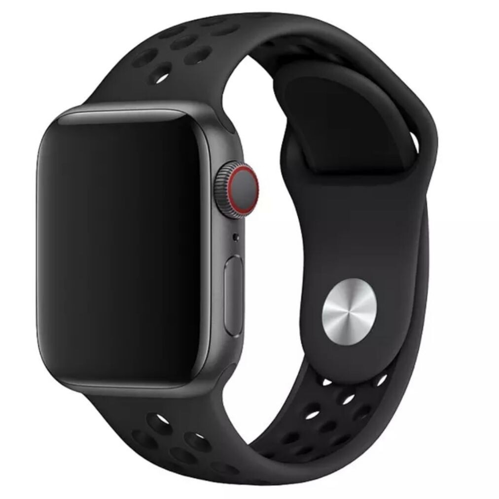 (38mm-40mm-41mm) Nike Sports Silicone band Black&amp;Black - باند نايك سبورت سيليكون لون اسود مع اسود 