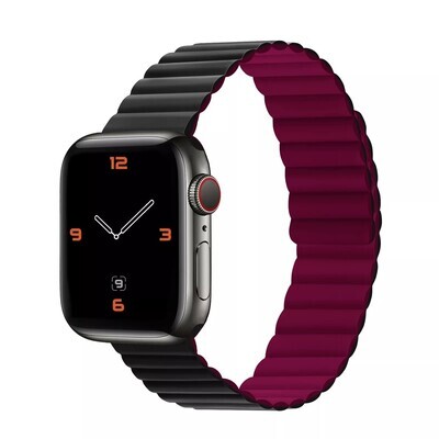 (42mm-44mm-45mm-46mm-49mm) Double color silicone magnatic band Black&amp;Burgundy - باند سيليكون مغناطيس لونين اسود مع عنابي 