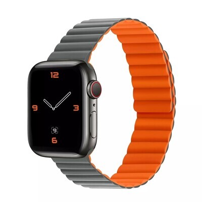 (42mm-44mm-45mm-46mm-49mm) Double color silicone magnatic band Grey&amp;Orange - باند سيليكون مغناطيس لونين رمادي مع برتقالي