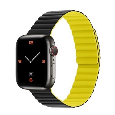 (42mm-44mm-45mm-46mm-49mm) Double color silicone magnatic band Black&amp;Yellow - باند سيليكون مغناطيس لونين اسود مع اصفر 