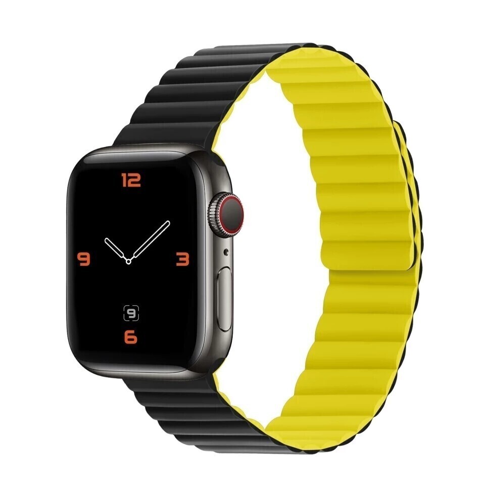 (42mm-44mm-45mm-46mm-49mm) Double color silicone magnatic band Black&amp;Yellow - باند سيليكون مغناطيس لونين اسود مع اصفر 