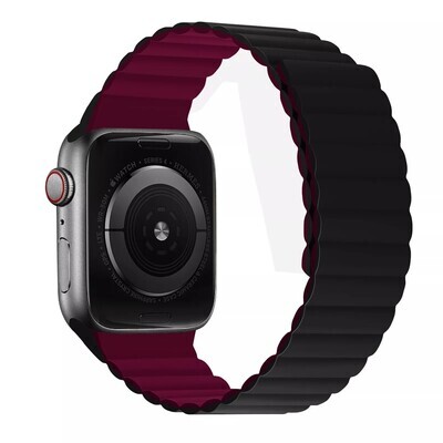 (42mm-44mm-45mm-46mm-49mm) Double color silicone magnatic band Black&amp;Burgundy - باند سيليكون مغناطيس لونين اسود مع عنابي 