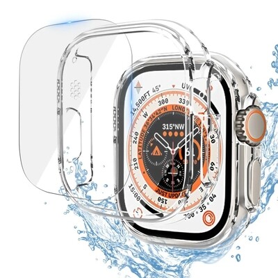 49mm apple watch Ultra Full cover with glass protection Transparent  - كفر كامل مع حمايه شاشه ساعه ابل الترا شفاف مقاس ٤٩م