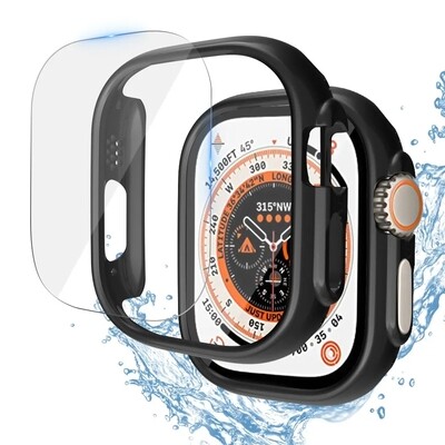 49mm apple watch Ultra Full cover with glass protection Black - كفر كامل مع حمايه شاشه ساعه ابل الترا اسود مقاس ٤٩م