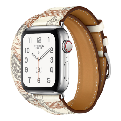 (42mm-44mm-45mm-49mm) Hermes Blanc Leather double tour Band - جلد هرميز دبل ابيض مع نقش 