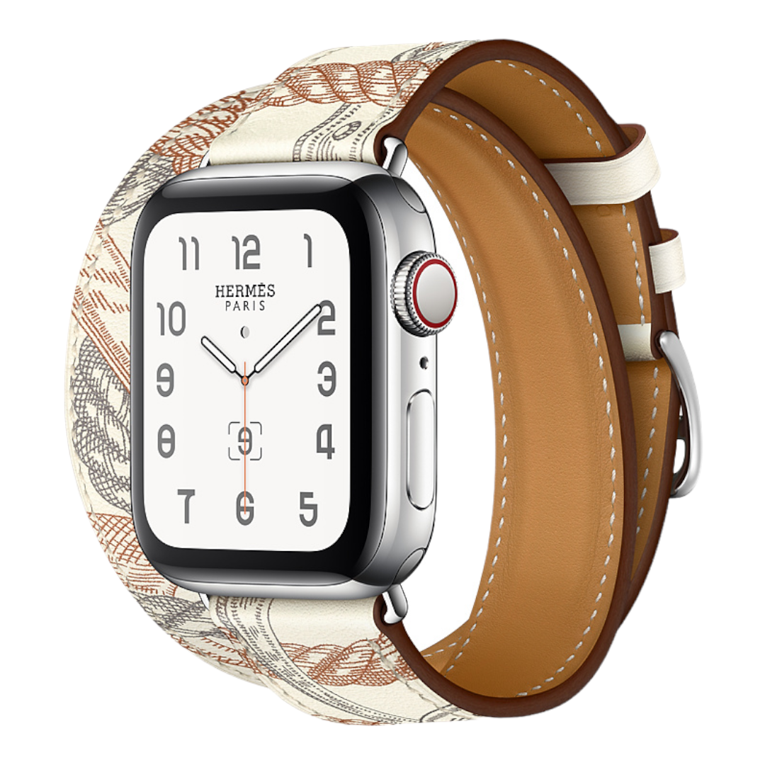 (38mm-40mm-41mm) Hermes Blanc Leather double tour Band - جلد هرميز دبل ابيض مع نقش 