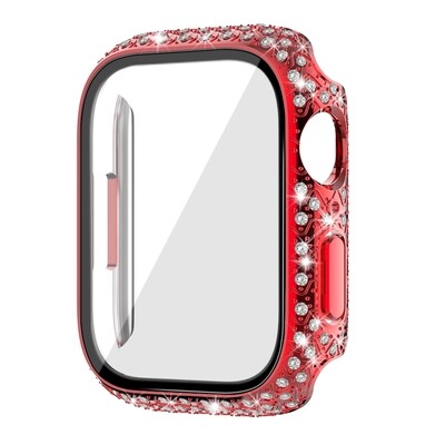 45mm Apple watch full diamond cover Red - فل كفر دايموند لساعات ابل مقاس  ٤٥م - احمر  