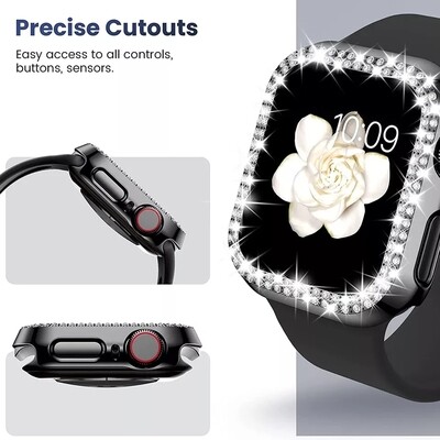 45mm Apple watch full cover Top diamond - Black - فل كفر اطار دايموند لساعات ابل مقاس  ٤٥م - اسود 