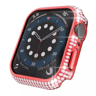 45mm Apple watch full diamond cover Red - فل كفر دايموند لساعات ابل مقاس  ٤٥م - احمر  