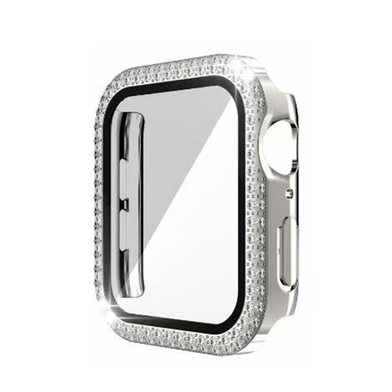 45mm Apple watch full cover Top diamond - Silver - فل كفر اطار دايموند لساعات ابل مقاس  ٤٥م - سلفر 