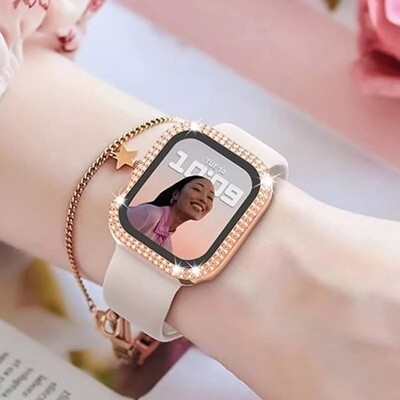 38mm Apple watch full cover Top diamond - Rose Gold - فل كفر اطار دايموند لساعات ابل مقاس  ٣٨م - روز قولد 