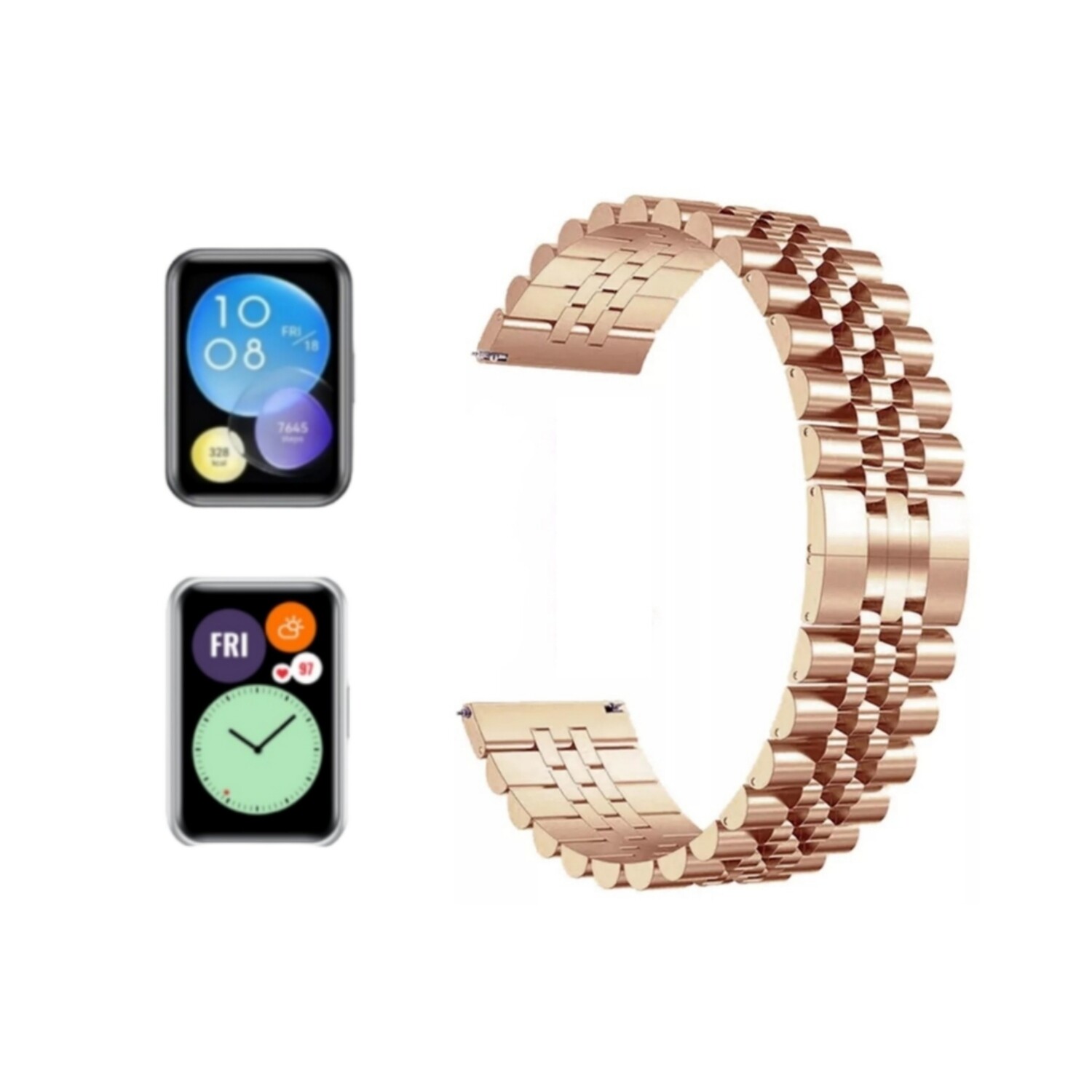(Huawei Fit 1 &amp; 2 &amp; 3 &amp; 4/Pro) Rolex Full Rose Gold - رولكس روز قولد كامل