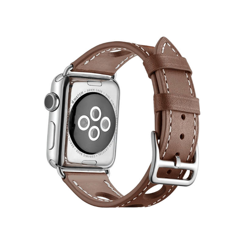 (38mm-40mm-41mm) Hermes Hole Design Leather Coffee Brown Band - جلد هرميز تصميم فتحات لون قهوه بني 