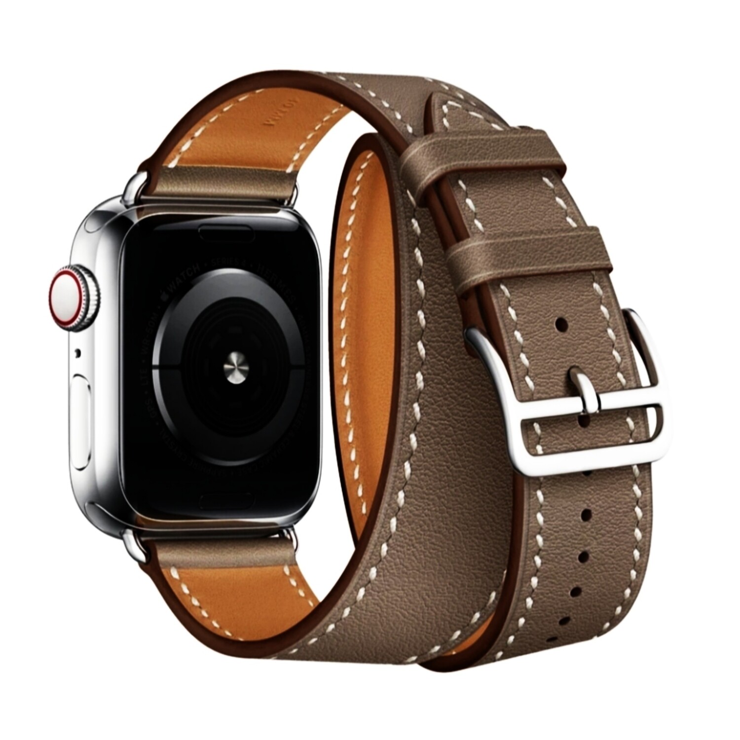 (42mm-44mm-45mm-49mm) Hermes Coffee brown Leather double tour Band - جلد هرميز دبل لون قهوه بني 