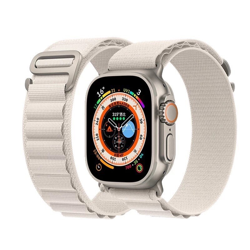(42mm-44mm-45mm-49mm) Fabric White Alpine strap design - خام ابيض تصميم ساعه الالترا الجديد 