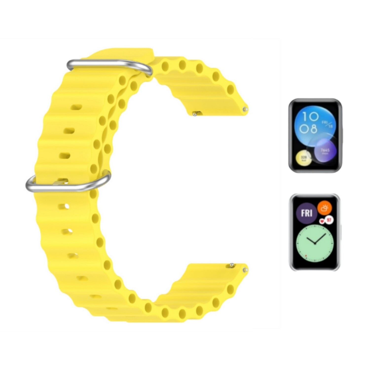 (Huawei Fit 1 &amp; 2 &amp; 3 &amp; 4/Pro) Ocean Yellow new ultra strap design - باند سيليكون اصفر تصميم ساعه الالترا الجديد 