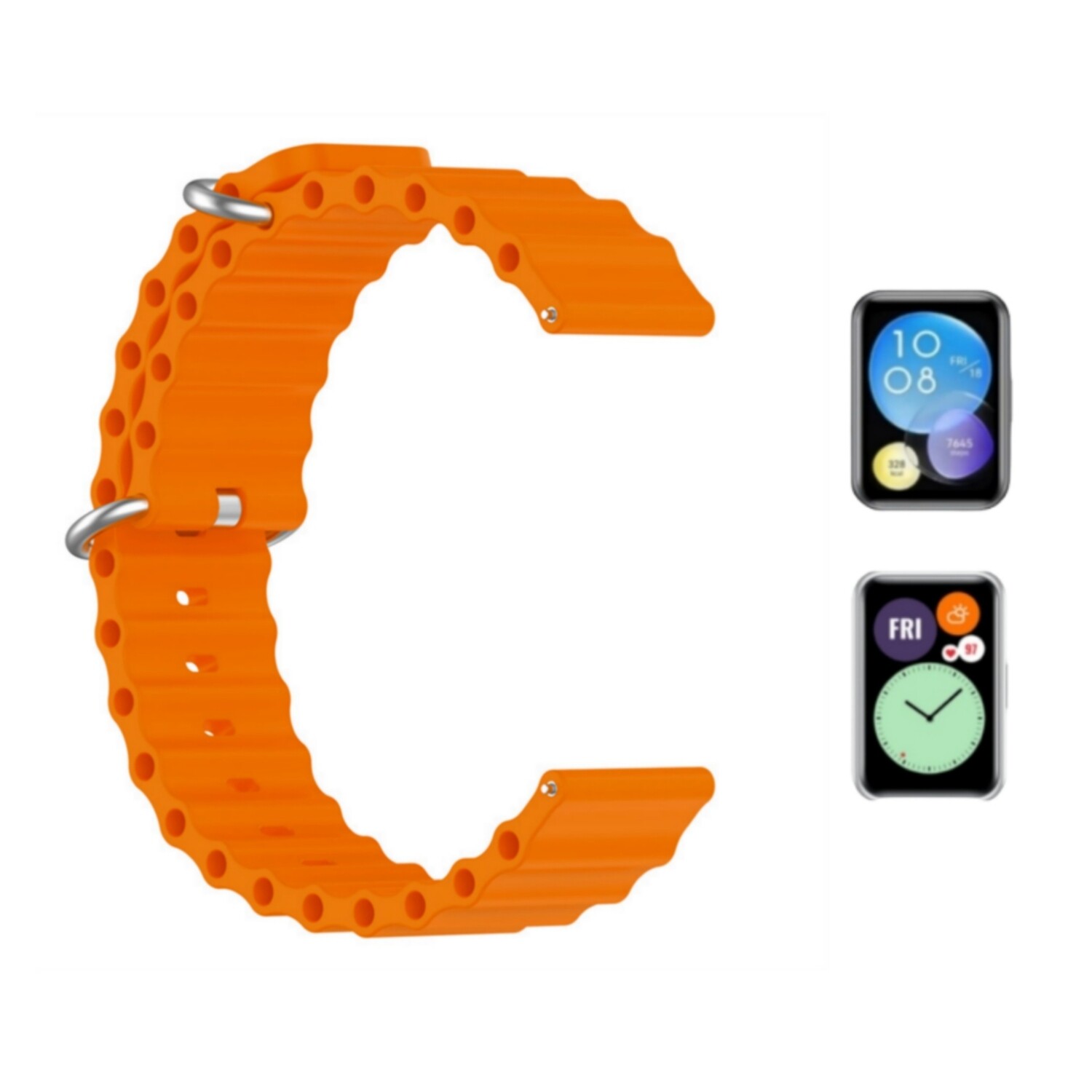 (Huawei Fit 1 &amp; 2 &amp; 3 &amp; 4/Pro) Ocean Orange new ultra strap design - باند سيليكون برتقالي تصميم ساعه الالترا الجديد 