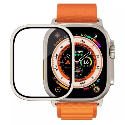 49mm apple watch Ultra Glass Screen Protection with metal sides - حمايه شاشه زجاج مع اطار معدني لساعه ابل الترا مقاس ٤٩م