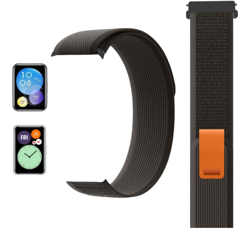(Huawei Fit 1 &amp; 2 &amp; 3 &amp; 4/Pro) Trail Loop Black&amp;Orange new ultra strap design - باند خام اسود مع برتقالي تصميم ساعه الالترا الجديد 