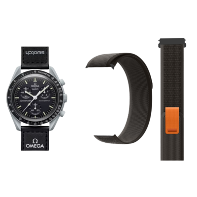 (OmegaXSwatch) Trail Loop Black&amp;Orange new ultra strap design - باند خام اسود مع برتقالي تصميم ساعه الالترا الجديد 