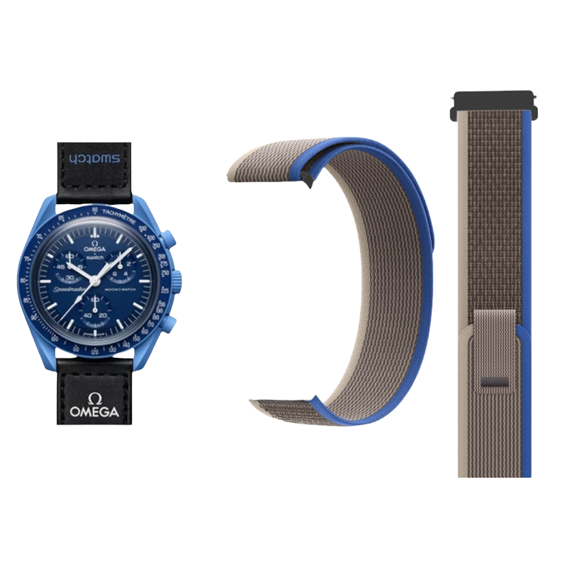 (OmegaXSwatch) Trail Loop Grey&amp;Blue new ultra strap design - باند خام رمادي مع ازرق تصميم ساعه الالترا الجديد 