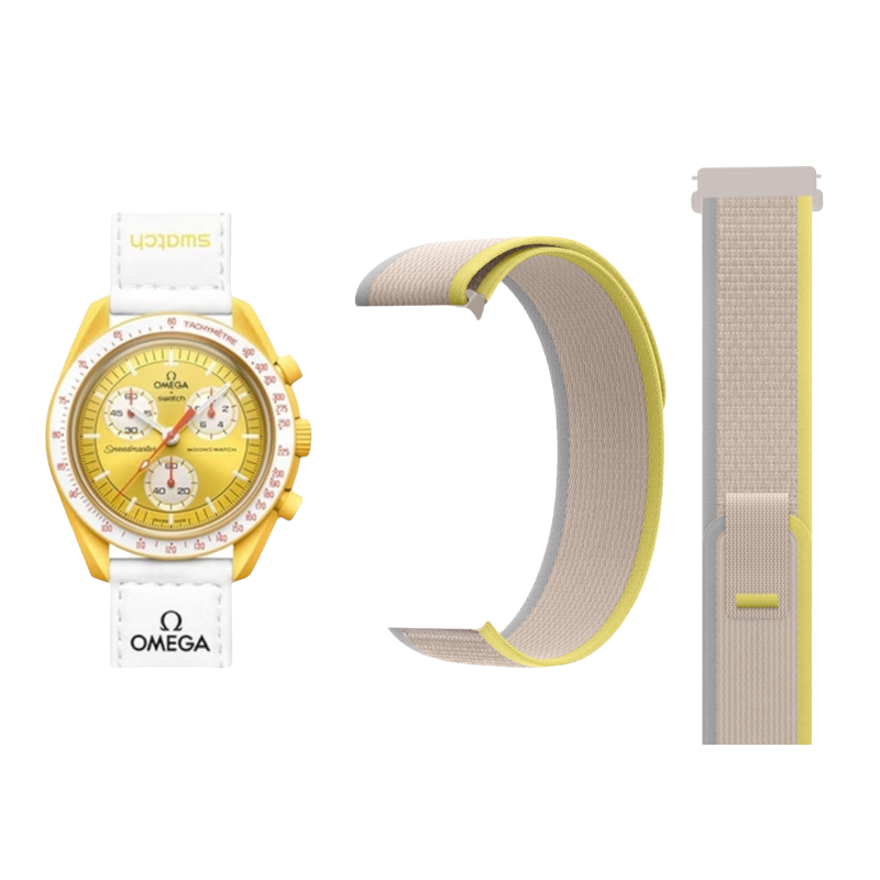 (OmegaXSwatch) Trail Loop Grey&amp;Yellow new ultra strap design - باند خام رمادي مع اصفر تصميم ساعه الالترا الجديد 