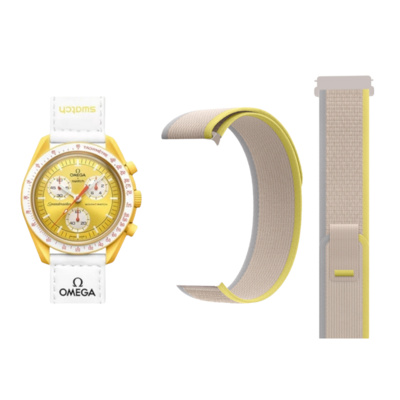 (OmegaXSwatch) Trail Loop Grey&amp;Yellow new ultra strap design - باند خام رمادي مع اصفر تصميم ساعه الالترا الجديد 