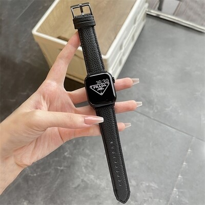 (38mm-40mm-41mm) Hermes Luxury Leather Black Band - جلد هرميز لكچري اسود 