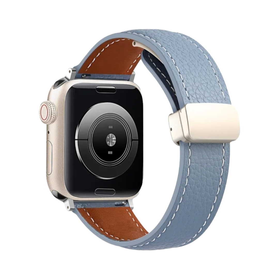 (42mm-44mm-45mm-49mm) Magnetic Leather Light Blue band - باند جلد مغناطيسي سماوي 