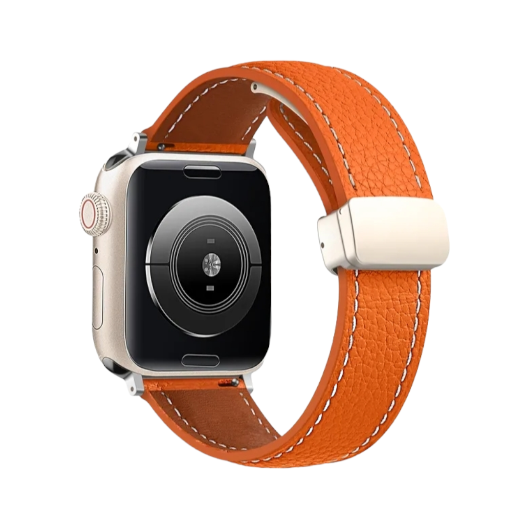 (42mm-44mm-45mm-49mm) Magnetic Leather Orange band - باند جلد مغناطيسي برتقالي 