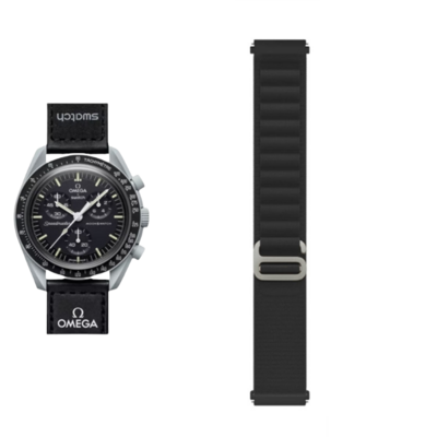 (OmegaXSwatch) Alpine loop Black new ultra strap design - باند خام اسود تصميم ساعه الالترا الجديد 