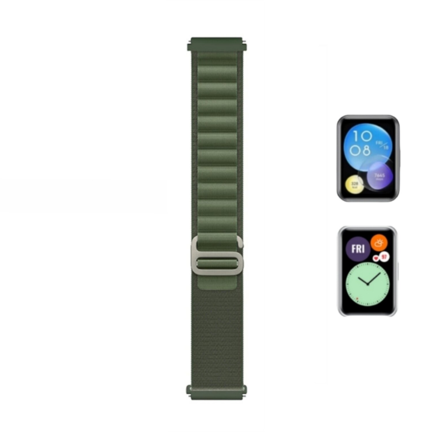 (Huawei Fit 1 &amp; 2 &amp; 3 &amp; 4/Pro) Alpine loop Green new ultra strap design - باند خام زيتي تصميم ساعه الالترا الجديد 