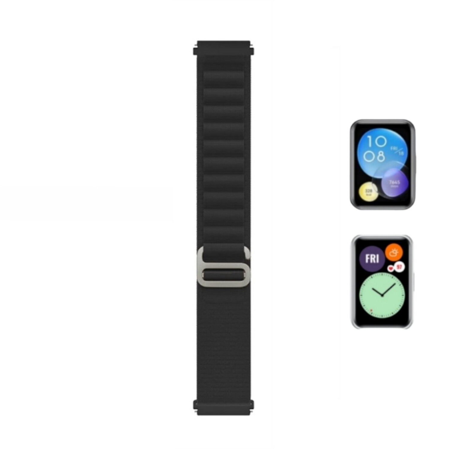 (Huawei Fit 1 &amp; 2 &amp; 3 &amp; 4/Pro) Alpine loop Black new ultra strap design - باند خام اسود تصميم ساعه الالترا الجديد 