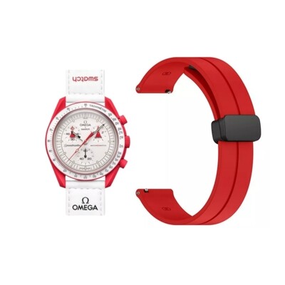 (OmegaXSwatch)  Silicone with magnetic lock Red - باند سيليكون تسكيره مغناطيس احمر 