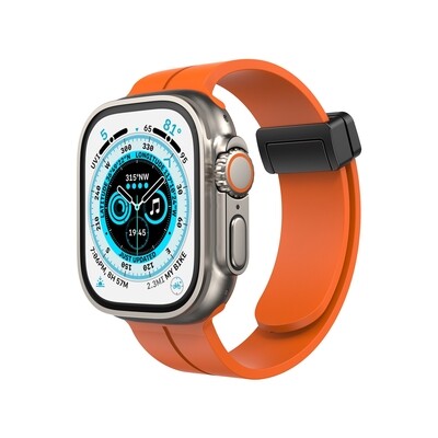 (42mm-44mm-45mm-46mm-49mm) Silicone Band magnetic lock Deep Orange - باند سيليكون تسكيره مغناطيس برتقالي 