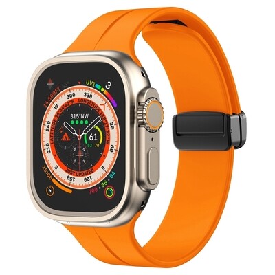 (42mm-44mm-45mm-46mm-49mm) Silicone Band magnetic lock Deep Orange - باند سيليكون تسكيره مغناطيس برتقالي 