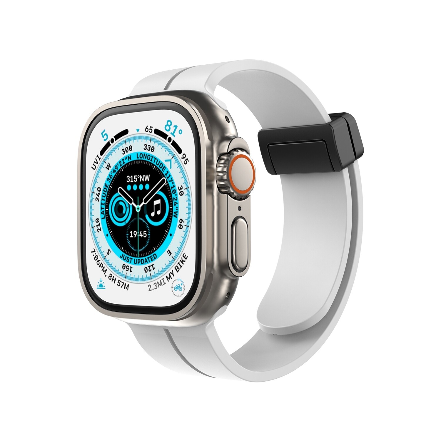 (42mm-44mm-45mm-46mm-49mm) Silicone Band magnetic lock White - باند سيليكون تسكيره مغناطيس ابيض 