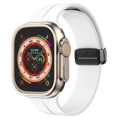 (42mm-44mm-45mm-46mm-49mm) Silicone Band magnetic lock White - باند سيليكون تسكيره مغناطيس ابيض 