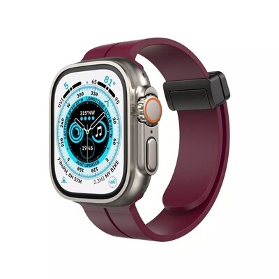 (42mm-44mm-45mm-46mm-49mm) Silicone Band magnetic lock Deep Burgundy - باند سيليكون تسكيره مغناطيس عنابي 
