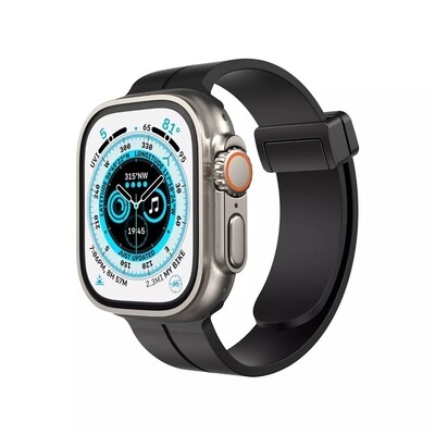 (42mm-44mm-45mm-46mm-49mm) Silicone Band magnetic lock Black - باند سيليكون تسكيره مغناطيس اسود 