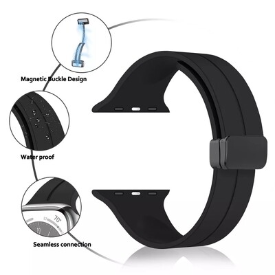 (42mm-44mm-45mm-46mm-49mm) Silicone Band magnetic lock Black - باند سيليكون تسكيره مغناطيس اسود 