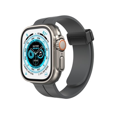 (42mm-44mm-45mm-46mm-49mm) Silicone Band magnetic lock Deep Dark Grey - باند سيليكون تسكيره مغناطيس رمادي غامق 
