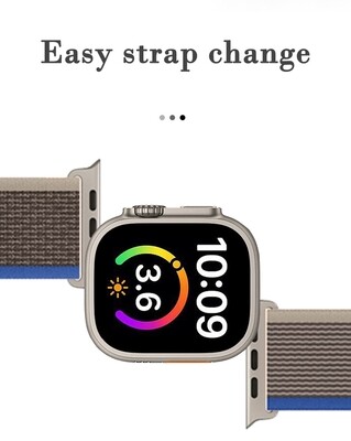 (42mm-44mm-45mm-49mm) Fabric Grey&amp;Blue Trail loop strap design - خام رمادي مع ازرق تصميم ساعه الالترا الجديد 