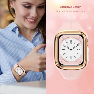 (40mm-41mm)  Stylish strap with cover Pink - باند مع كفر نسائي وردي 