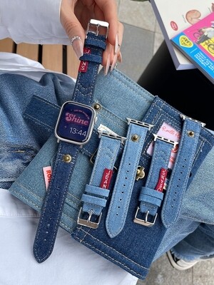 (38mm-40mm-41mm) Jeans Band new design Light Blue -  باند جينز خام تصميم جديد ازرق فاتح 