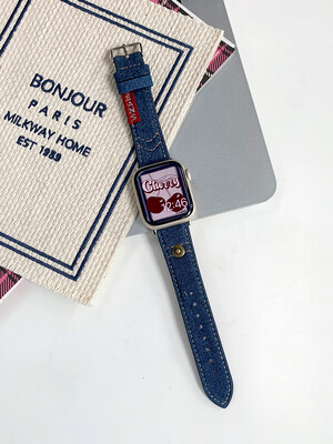 (42mm-44mm-45mm-49mm) Jeans Band new design Dark Blue -  باند جينز خام تصميم جديد كحلي 
