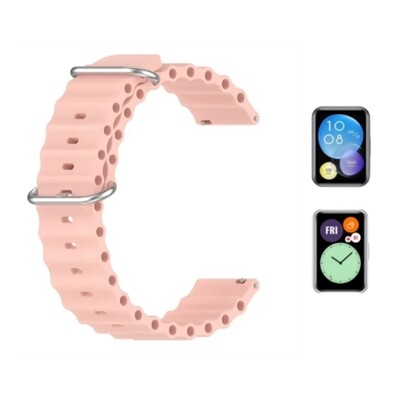 (Huawei Fit 1 &amp; 2 &amp; 3 &amp; 4/Pro) Ocean Pink new ultra strap design - باند سيليكون وردي تصميم ساعه الالترا الجديد 